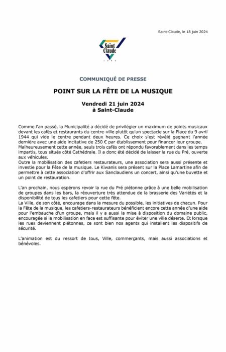Point sur la Fête de la musique à Saint-Claude, édition 2024_FB